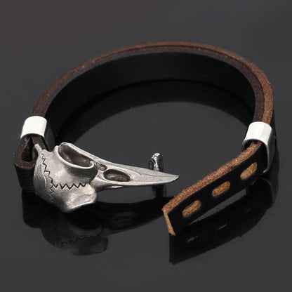 Raven Skull Leather Viking Bracelet