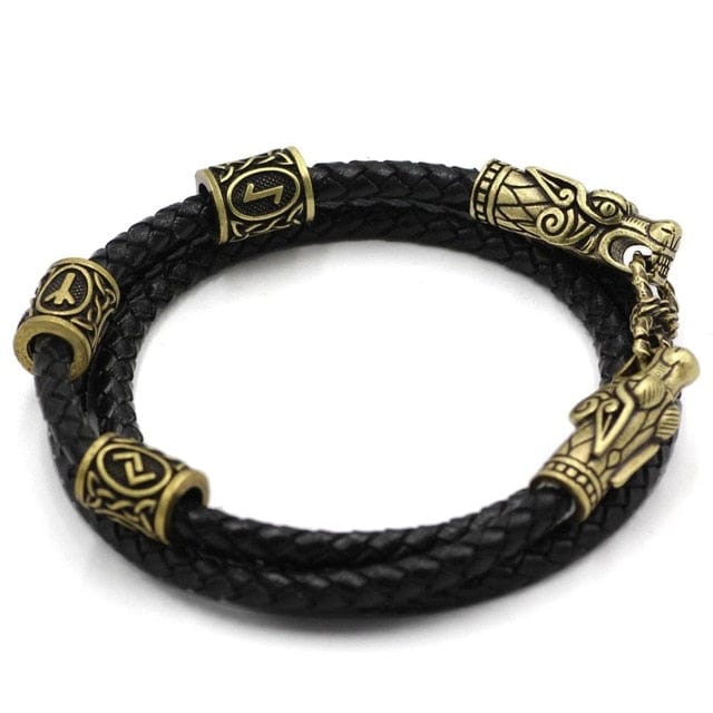 Nordic Viking Leather Bracelet With Dragon Heads