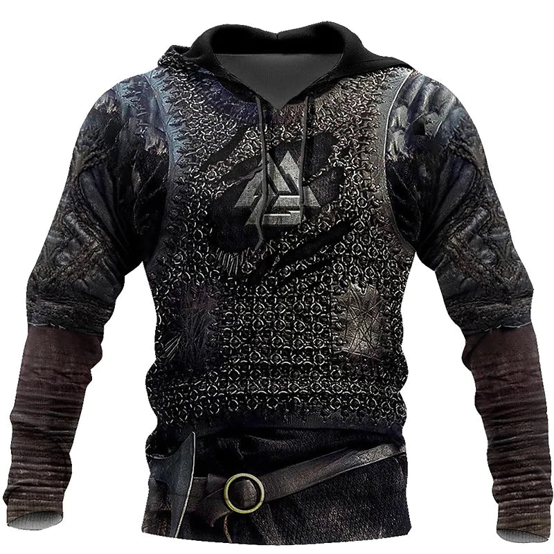 3D Printed Hoodie Featuring Viking Armor Tattoo