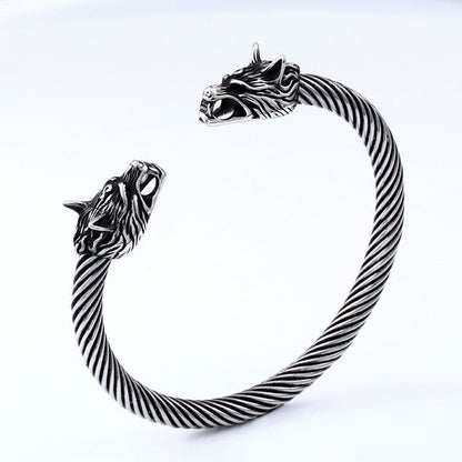 Viking Armring With Wolf Heads Design