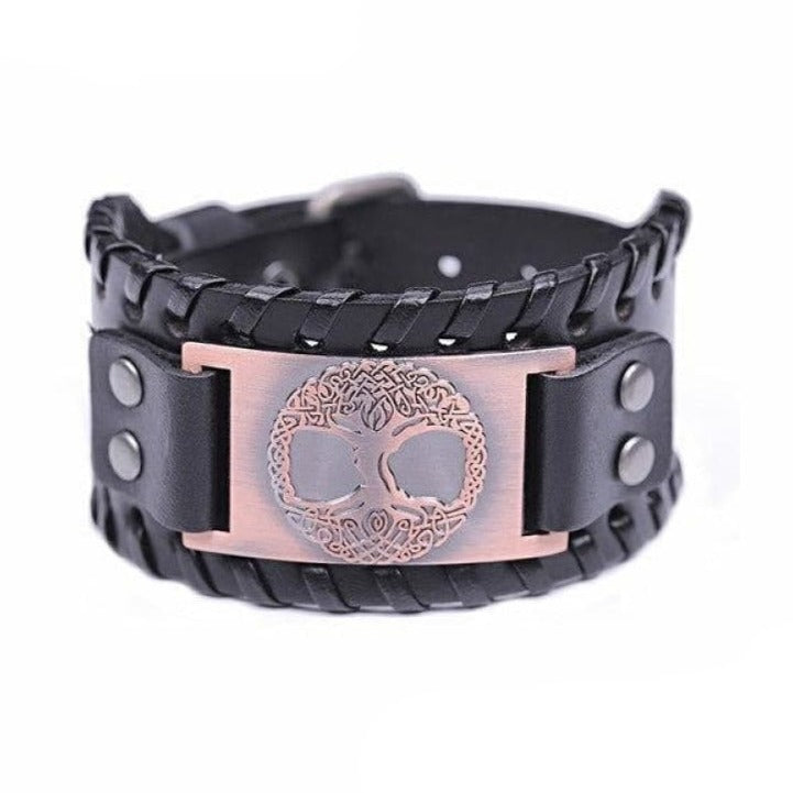 VIKING CUFF TREE OF LIFE - Antique Copper Black - viking leather cuff