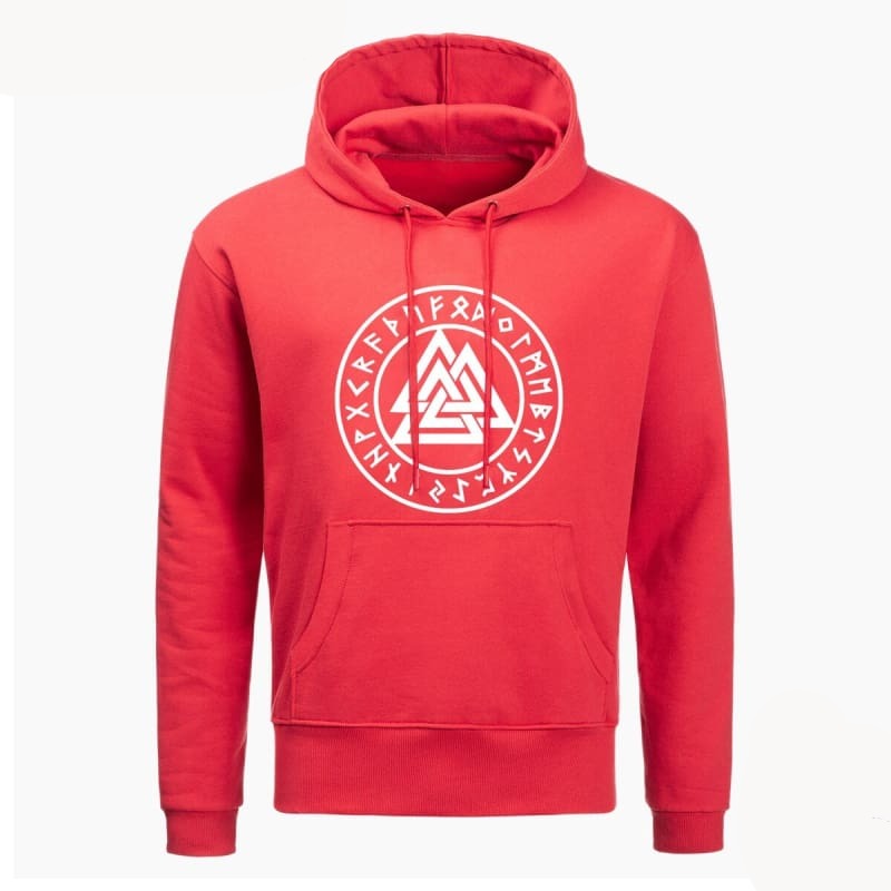 VIKING HOODIE - SYMBOLS PRINT THOR - RED / S / VALKNUT - 200000344