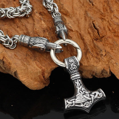 King Chain With Odin's Ravens & Thor's Hammer Pendant