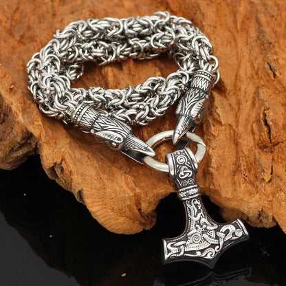 King Chain With Odin's Ravens & Thor's Hammer Pendant