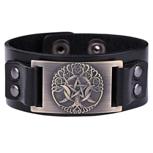 VIKING LEATHER BRACELET YGGDRASIL - viking leather cuff