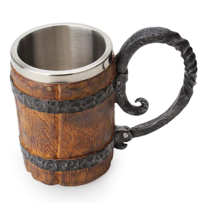 Viking Tankard Mug  With Crude Wooden Barrel Design