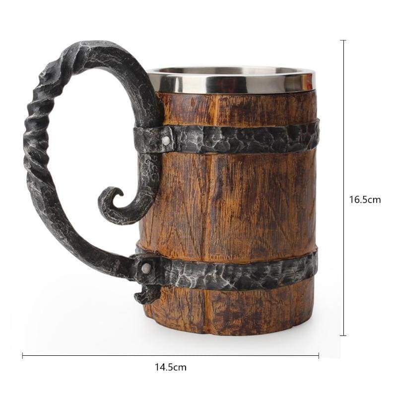 Viking Tankard Mug  With Crude Wooden Barrel Design