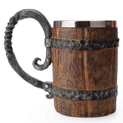 Viking Tankard Mug  With Crude Wooden Barrel Design