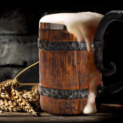 Viking Tankard Mug  With Crude Wooden Barrel Design