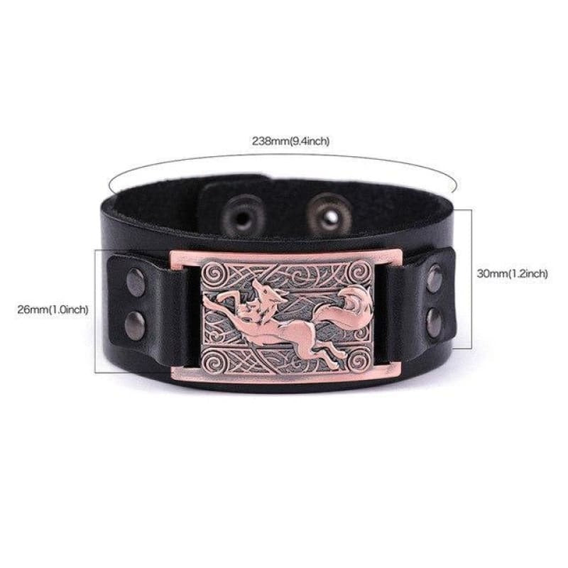 VIKING WOLF BRACELET - Black Antique Copper - viking leather cuff