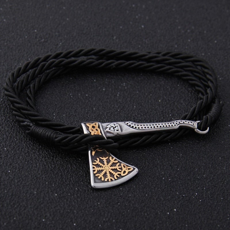Viking Bracelet -  Golden Aegishjalmur Axe