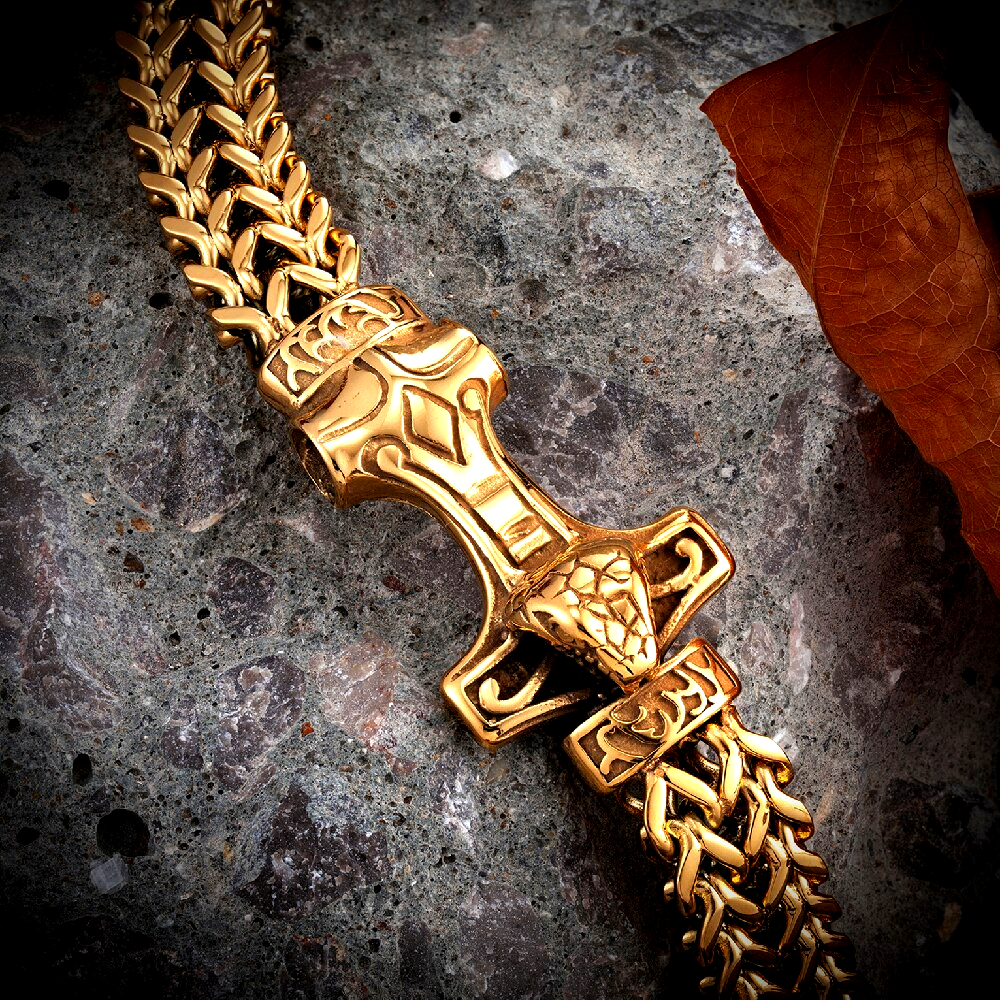 Viking Bracelet - Golden Mjölnir