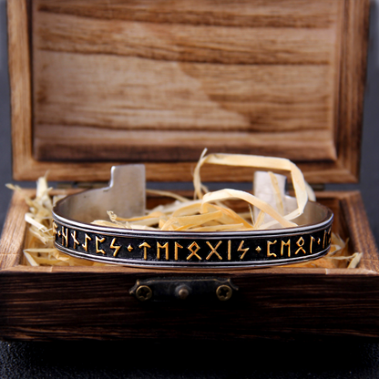 Viking Bracelet -Gold Trimmed Nordic Runes