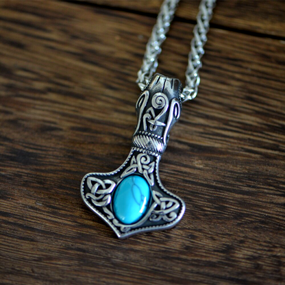 Thors Hammer Necklace - Turquoise Stone