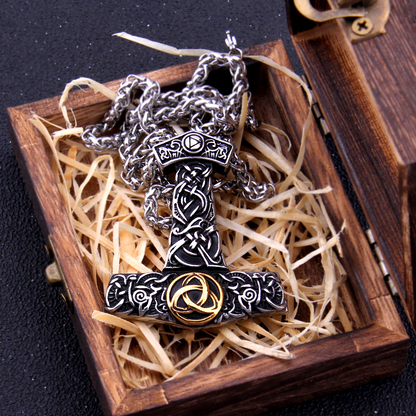 Thors Hammer Necklace - Golden Triquetra