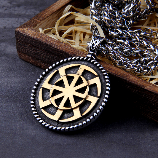 Viking Necklace - Golden Sun Wheel