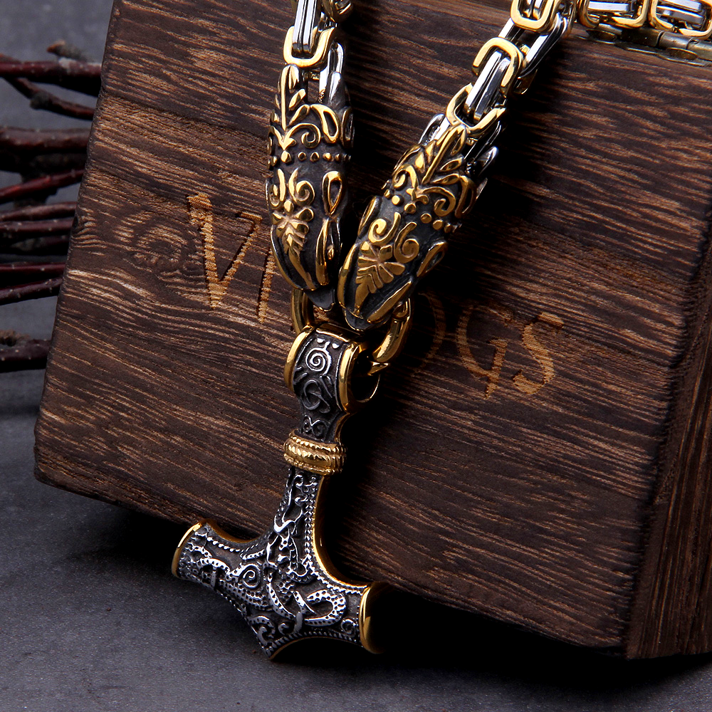 Viking king necklace - Golden Thors Hammer