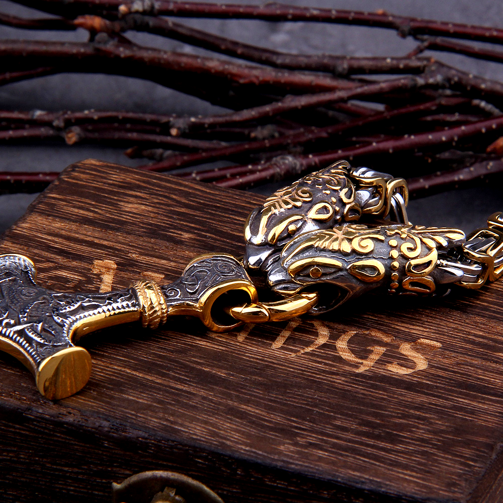Viking king necklace - Golden Thors Hammer