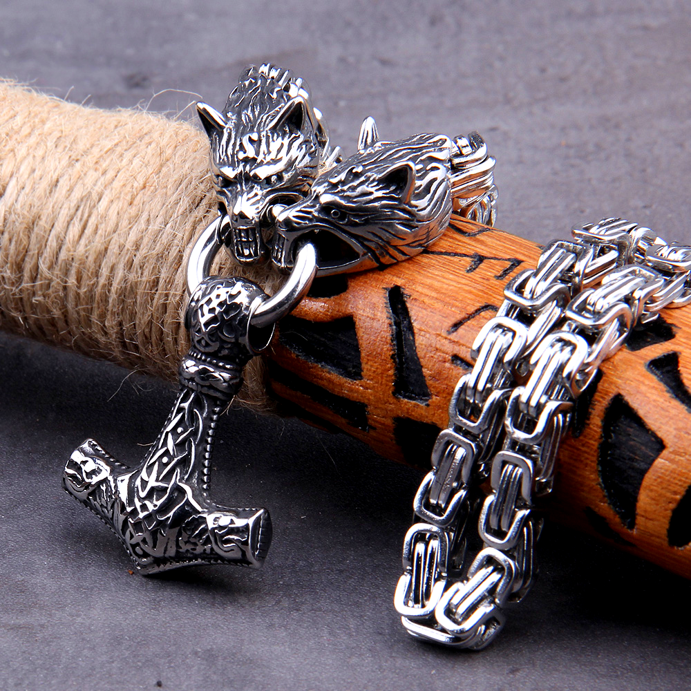 Thors Hammer Necklace - Odin Wolves