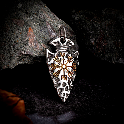 Viking Necklace - Golden Vegvisir Arrow