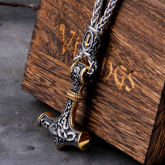 Viking Necklace - Golden Tiwaz Rune