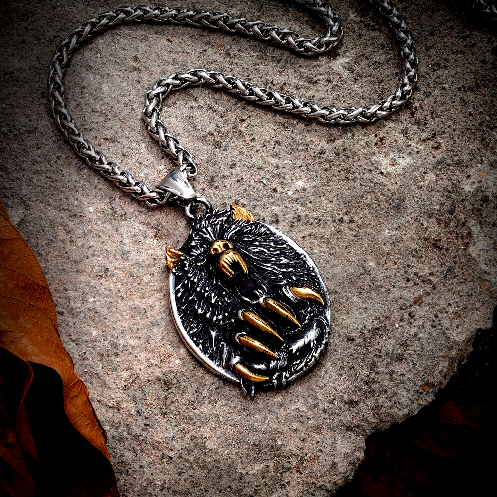 Viking Necklace - Golden Fenris Wolf