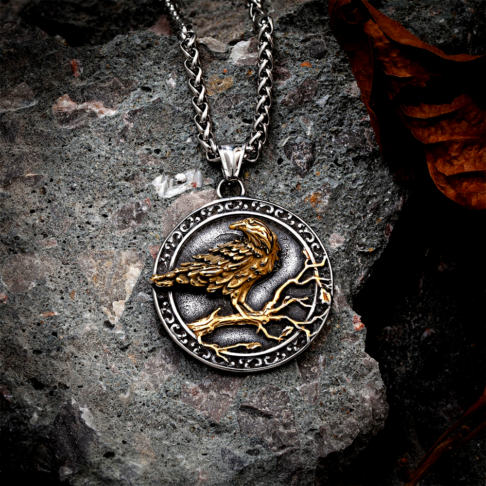 Viking Necklace - Golden Odin's Raven