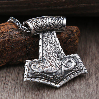 Thors Hammer Necklace - Decorative Dragon