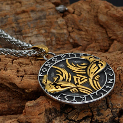 Viking Necklace - Golden Raven Rune Ice