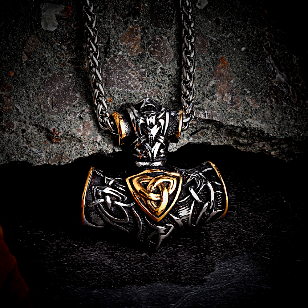 Thors Hammer Necklace - Golden Triskel