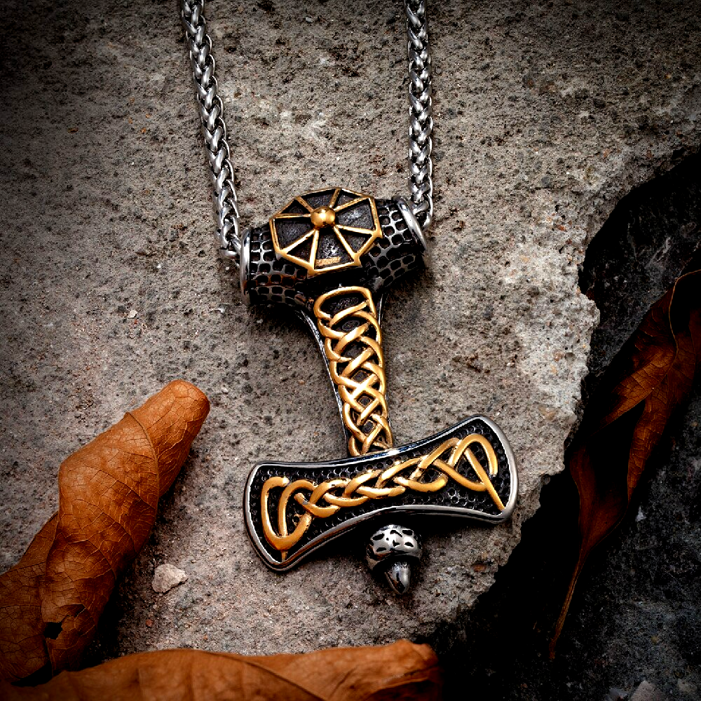 Thors Hammer Necklace  - Golden Iron Cross