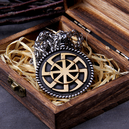 Viking Necklace - Golden Sun Wheel