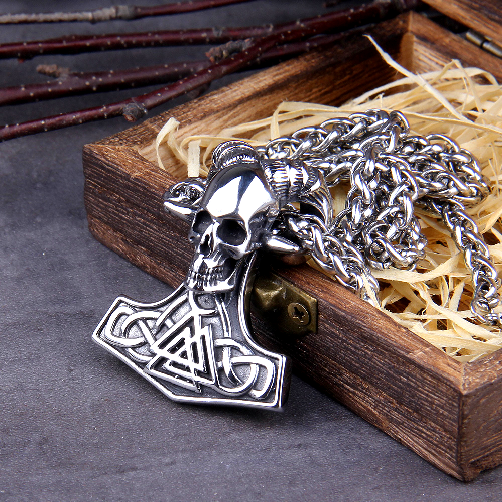 Thors Hammer Necklace - Valknut Skull