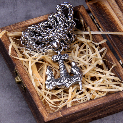 Thors Hammer Necklace - Wolf and Raven