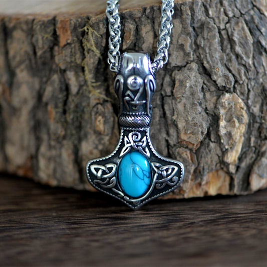Thors Hammer Necklace - Turquoise Stone