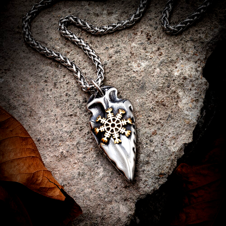 Viking Necklace - Golden Aegishjalmur Arrow