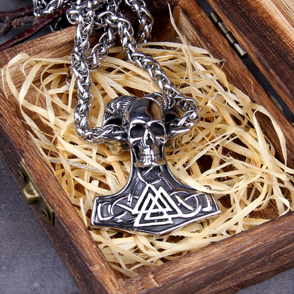 Thors Hammer Necklace - Valknut Skull