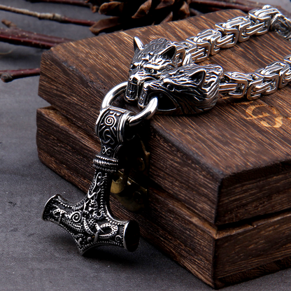 Viking king necklace - Thors Hammer Wölves