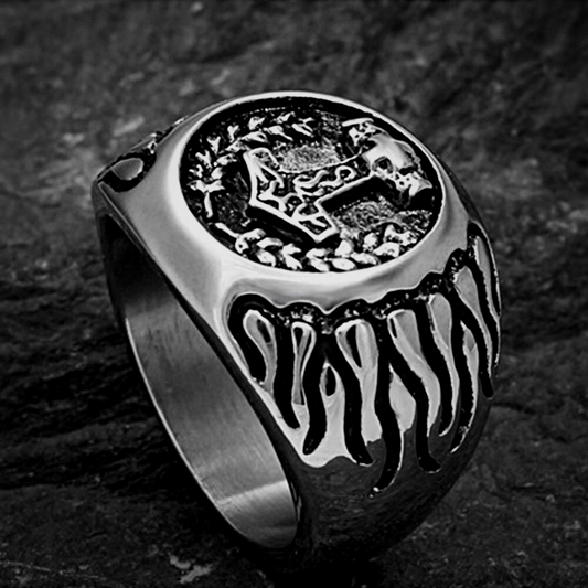 Viking Ring - Flaming Hammer