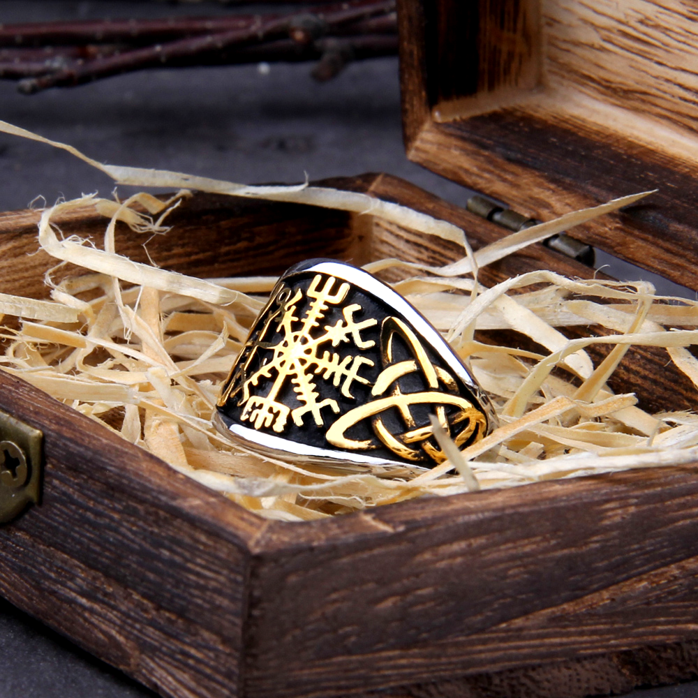 Viking Ring - Golden Vegvisir Knot