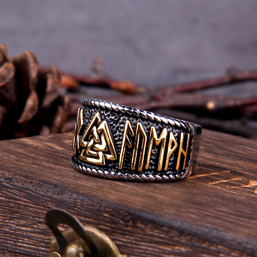 Viking Ring -  Golden Valknut Runes