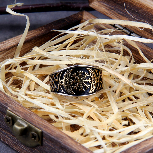 Viking Ring - Golden Aegishjalmur Ravens