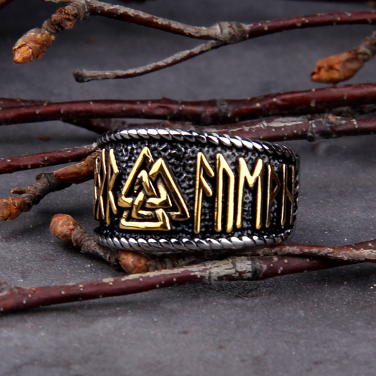 Viking Ring -  Golden Valknut Runes