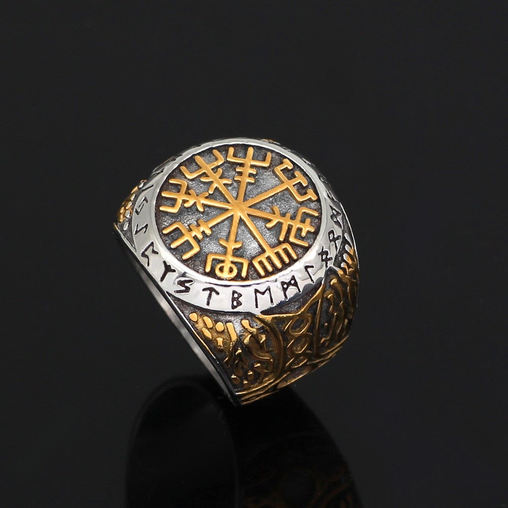 Viking Ring - Golden Vegvisir Symbol