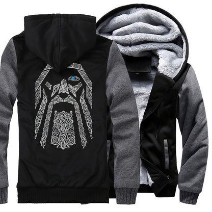 Full-Zip Viking Hoodie With Digital Print Of Odin The AllFather And Fleece Inner Lining